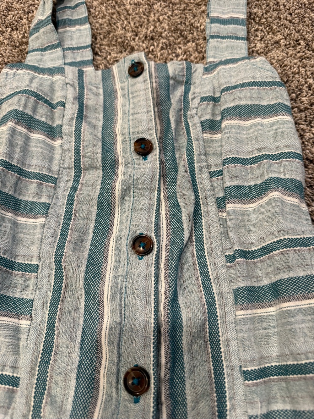 Roxy Striped Button Front Mini Dress Small Blue White Cotton Sleeveless Pockets - Picture 3 of 15